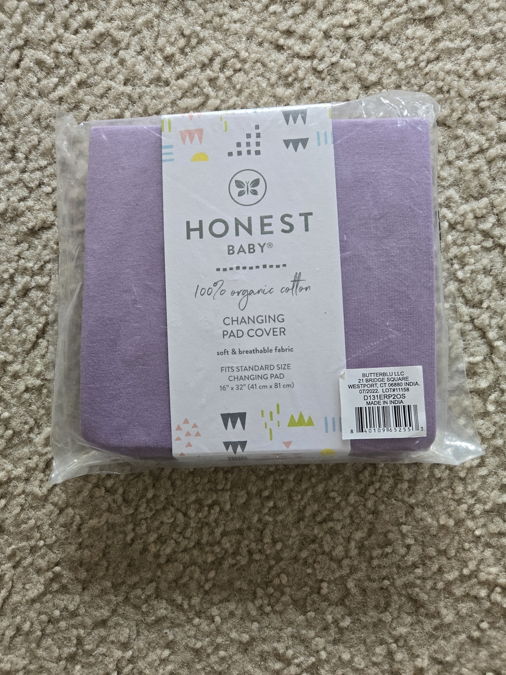 Honest Baby Organic Cotton Changing Pad Cover - Lavender